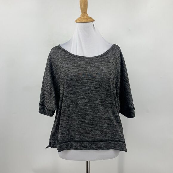 Lucy Boxy Shirt Womens M Medium Heather Gray Short Sleeve Cropped High Low Hem - Picture 2 of 11